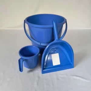 Nimmi Unbreakable Strong Premium Plastic Bucket 13 LTR with Dustpan and Mug Durable and Portable Bathroom Kitchen Balti Blue Colour