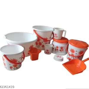 Plastic Bathroom Set Tub, Bucket, Dustbin, Stool, Mugs, Soap Case, Dustpan, Tooth Brush Stand – 10 Piece Combo Set for Home, Kitchen, Bathroom,|10-Piece Bathroom Set Combo||Plastic Bathroom Accessories Set||Home and Kitchen Storage Set||Multi-Purpose Plastic Cleaning Kit