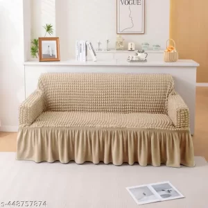 RJ Creations 3 Seater Elastic Turkish Bubble Frill 280 GSM Sofa Slipcovers, Durable Washable Universal 3 Seater High Elastic Furniture Protector