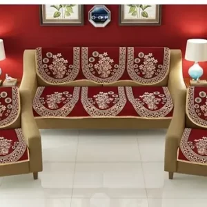 Kashvi Aashvi Presents Exclusive Royal Look Velvet Sofa Cover Set with Heavy Fabric 500 TC Floral Design 5 Seater Sofa Cover -| Set of 10 Piece |