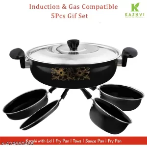 Kashvi Premium (Kadhai (With Lid), Fry Pan, Sauce Pan, Tadka Pan & Tawa | Induction Base | Made of Cast Iron