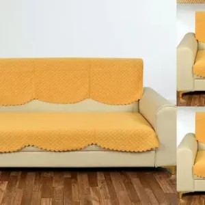 ag creation Solid Color Premium Quilted Sofa Cover Set for 5 Seater Sofa | 3 Seater and 2 Seater Sofa Slip Covers/Velvet Sofa Panel (Yellow, 5 Seater)