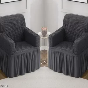 320 GSM Stretchable 1 Seater Turkish Sofa Cover Universal Couch Protector Bubble Fabric with Frill Universal Big Elasticity Slipcover (Grey 28-47) 2 Pieces