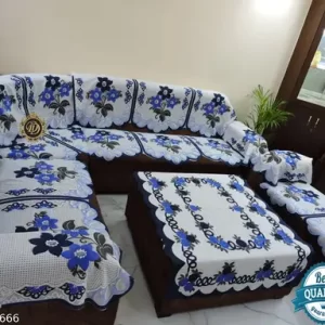 The Dream Decor Premium sofa cover for l shape sofa cover 7 or 9 seater sofa cover with chester cover with arms combined cover customisable sofa cover for living room flower design corner sofa cover Blue Daisy design for luxury sofa 20 pieces sofa cover set
