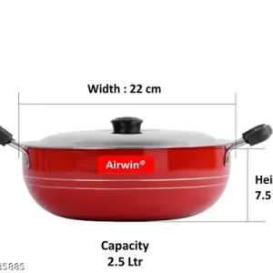 MITHALI PFOA Free Non-Stick Kadhai 2-Litre with Steel Lid Kadhai 24 cm diameter with Lid Kadhai 24 cm diameter with Lid 2.5 L capacity (Aluminium, Non-stick)