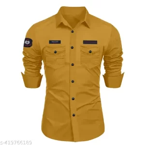 stylish solid pattern double pocket shirt