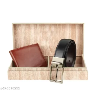 AVMART Men Reversible Belt & Tan Wallet Combo With Wooden Gift Box 4 noWallet