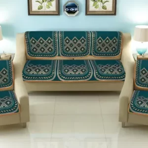 Wise Home Cotton Fabric Floral 5 Seater Sofa Cover – 10 Pieces (Green Zara New)