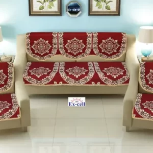 KUHUK Presents FLOWER_pnl Exclusive Royal Look Velvet Sofa Cover Set with Heavy Fabric 500 TC Floral Design 5 Seater Sofa Cover -| Set of 6 Piece |