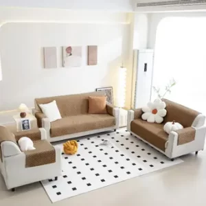 Alkaylaa Velvet 5 Seater Self Design Quilted Sofa Cover, Seat & Back Cover with Belt (3 +1+1)