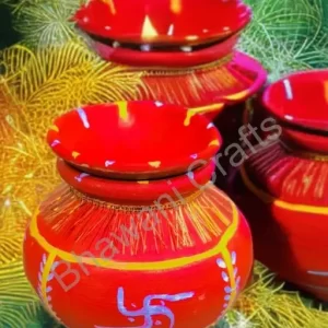 CLAY POOJA KALASH WITH MULTICOLOUREULLWITH DHAKKAN PREMIUM CLAY KALASH NET QUANTITY (N) PACK OF 1 Handcrafted Decorative Kalash– Handmade Kalash/Clay Pot – Mitti Ka Kalash for Grahpravesh – Hand Painted Designer kalash