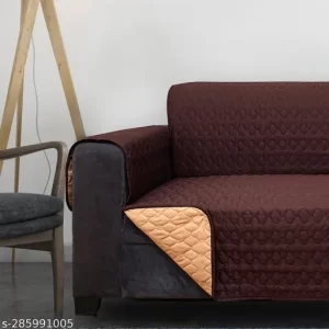 Glassiano Reversible Sofa Cover Single Seater Dustproof Quilted 3 Layered Polyester Sofa Couch Cover with Side Pockets (Coffee & Beige)