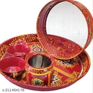 Handmade Traditional Attractive Multipurpose Beaded Pooja Thali Set (Multicolour)