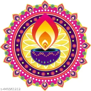 Wallwear Rangoli Stickers For Door Entrance (Size-38x38Cm) Self Adhesive Rangoli Stickers For Pooja Room | Rangoli For Diwali Decoration Wall Stickers Blue Diya Rangoli Stickers For Floor