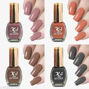 Matte Nail Polish, Long Lasting, Quick Dry, Nail Paint Combo Dusty Pink, Peach, Chocolate, Grey (Pack of 4)