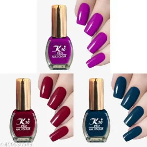 Matte Nail Polish, Long Lasting, Quick Dry, Nail Paint Combo Purple, Dark Red, Blue (Pack of 3)