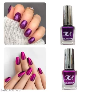 High-Shine Long Lasting Mettalic Nail polish Mettalic-Dark-Pink-Purple Each 12 ml (Pack of 2)
