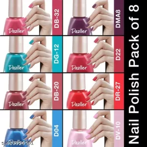Dazller Quick Dry Long Lasting Nail Polish Pack of 8 Multicolor Combo – Chip Resistant, Acetone-Free Formula, Rich Pigmentation – Distinct Nails