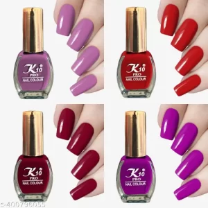 Nail Polish || Long Lasting || Quick Dry || Nail Paint Combo Purple, Light Purple, Dark Red, Red (Pack of 4)