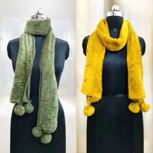 PRECIOUS YELLOW AND GREEN SOLID FUR WINTER STOLE STYLISH PLAIN FUR WINTER STOLE # SCARVES COMBO PACK