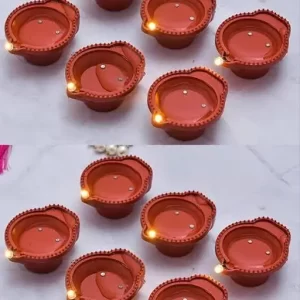 HUWA Plastic Water Sensor LED Diyas with Water Sensing Technology, E-Diya, Warm Orange Ambient Lights (Pack of 12)