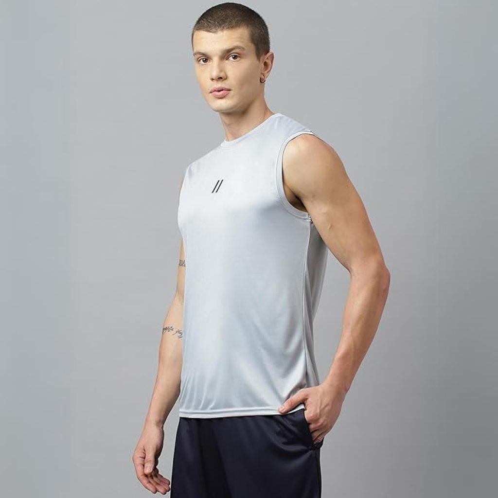 Men Slim Fit Polyester Sleeveless T Shirt