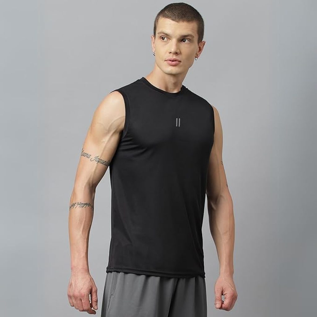 Men Slim Fit Polyester Sleeveless T Shirt