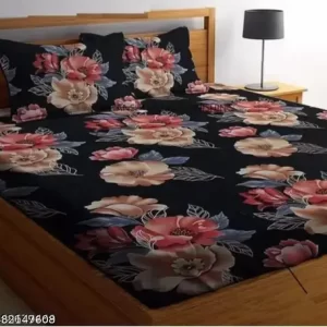 Glow Home Super Soft Glace Cotton All Round Elastic Fitted Double Bed Bedsheet with 2 Pillow Covers-72x78x8 Inches-fitted. ( 1 pillow cover with single bedsheet)