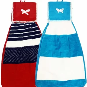 VORDVIGO® Double Sided Printed Soft Cotton Hanging Hand Towel, Napkin for Wash and Kitchen Basin (Multicolor) – Pack of 2