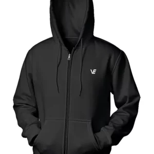 Black Zipper Hoodie Fleece with Kangaroo Pocket