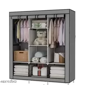 Cloth Stand & Cupboard and Almirah Carbon Steel Collapsible Wardrobe (Gray color) Assembling required