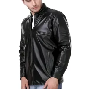 mens leather stylish jacket , biker jacket , modern comfy black jacket