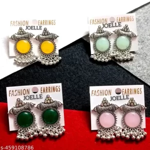 Monalisha Combo of 4 Pair New Latest Design Drop & Dangles Hoop Jhumki Oxidised Silver Earrings for women/girls