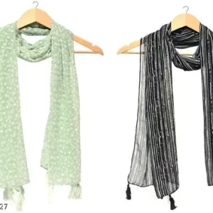 StoleVilla™ Women’s Printed Chiffon Multicolored Scarf and Stoles with Tassels – Set of 2 (STOLEVILLA_NEWD_035)