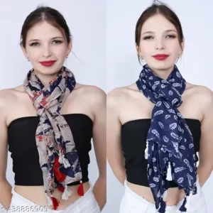 BEAUTIFUL BLUE AND RED MULTICOLORED CHIFFON PRINTED SCARVES PACK OF 2
