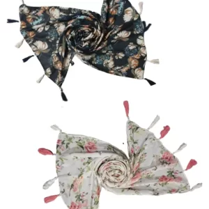 Poshampaa™ Printed Chiffon multicolor stoles scarves with tassels for Women ladies and girls- Pack of 2