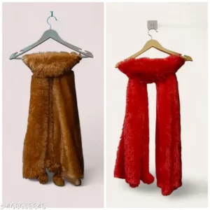 TRENDY COMBO OF FUR WINTER STOLE AND SCARVES FOR GIRLS AND WOMEN RED AND BROWN