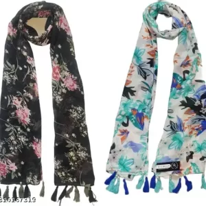 Women Casual Floral Print Chiffon Scarves (Multicolor) (Pack Of 2) Scarves For Women And Girls| Scarf For Women| Stoles For Women|Printed Scarves For Women| Printed Scarf For Women| Printed Stoles For Women| Floral Print Stoles For Women| Floral Print Scarf For Women| Floral Print Scarves For Women|