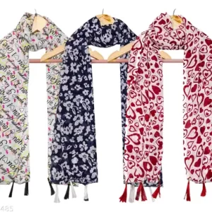 Girl’s And Women’s Stylish Printed Multicolored Stole Pack of -3
