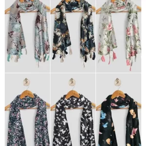 Poshampaa™ Printed Chiffon multicolor stoles scarves with tassels for Women ladies and girls- Pack of 6