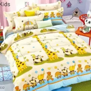 Kids Cartoon Animal Yellow Giraffe Print BedSheet For Double bed With 2 Pillow Covers