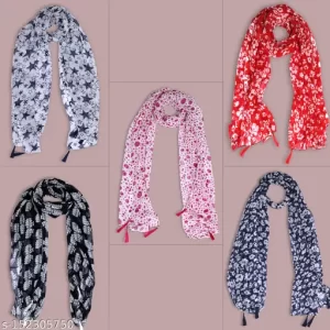 Stylish Printed Multicolor polyster Scarves Pack of 5 for Girls & Womens