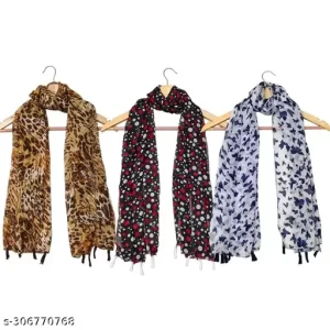 Stylish Printed Multicolor cotton blend Scarves Pack of 3 for Girls & Womens