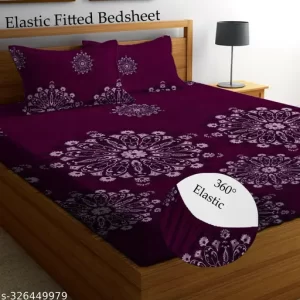 Super Soft Glace Cotton All Round Elastic Fitted Double Bed Bedsheet with 2 Pillow Covers-72x78x8 Inches-fiteed_Double