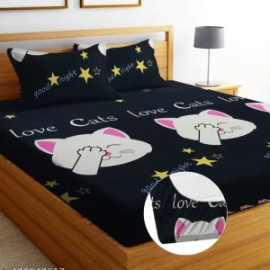 FITTED[Elastic] Cotton Feel Bedsheet With Two Pillow Covers