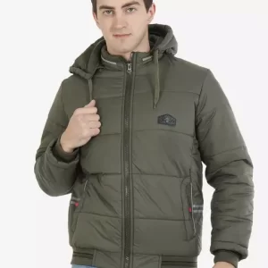 Mens Floppy Bomber Olive Colour Hooded Jacket puffer