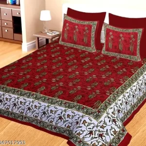 Rajasthani Printed Pure 100% Jaipuri Cotton King Size Double bedsheet With Pack Of 1 Bedsheet With 2 Pillow Cover