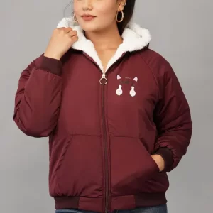 Full Sleeves, Hoodie, Cross Pocket, Zipper, Winter Jacket For Women