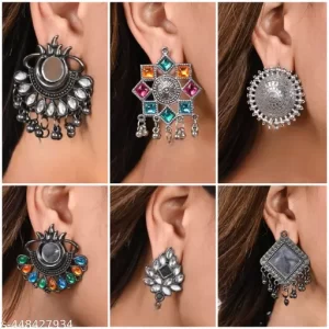 Pack Of 6 Big Size Party Wear Stud Earrings for Women And Girls