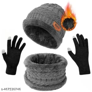 ZAUKY Winter Knit Beanie Cap Hat Neck Warmer Scarf and Woolen Gloves Set for Men & Women